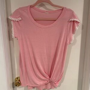 Pink Lily striped tie knot cap sleeve shirt Medium
